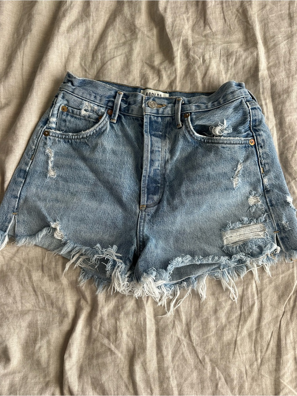 Agolde Light Wash Distressed Denim Cutoff Shorts -Jaden